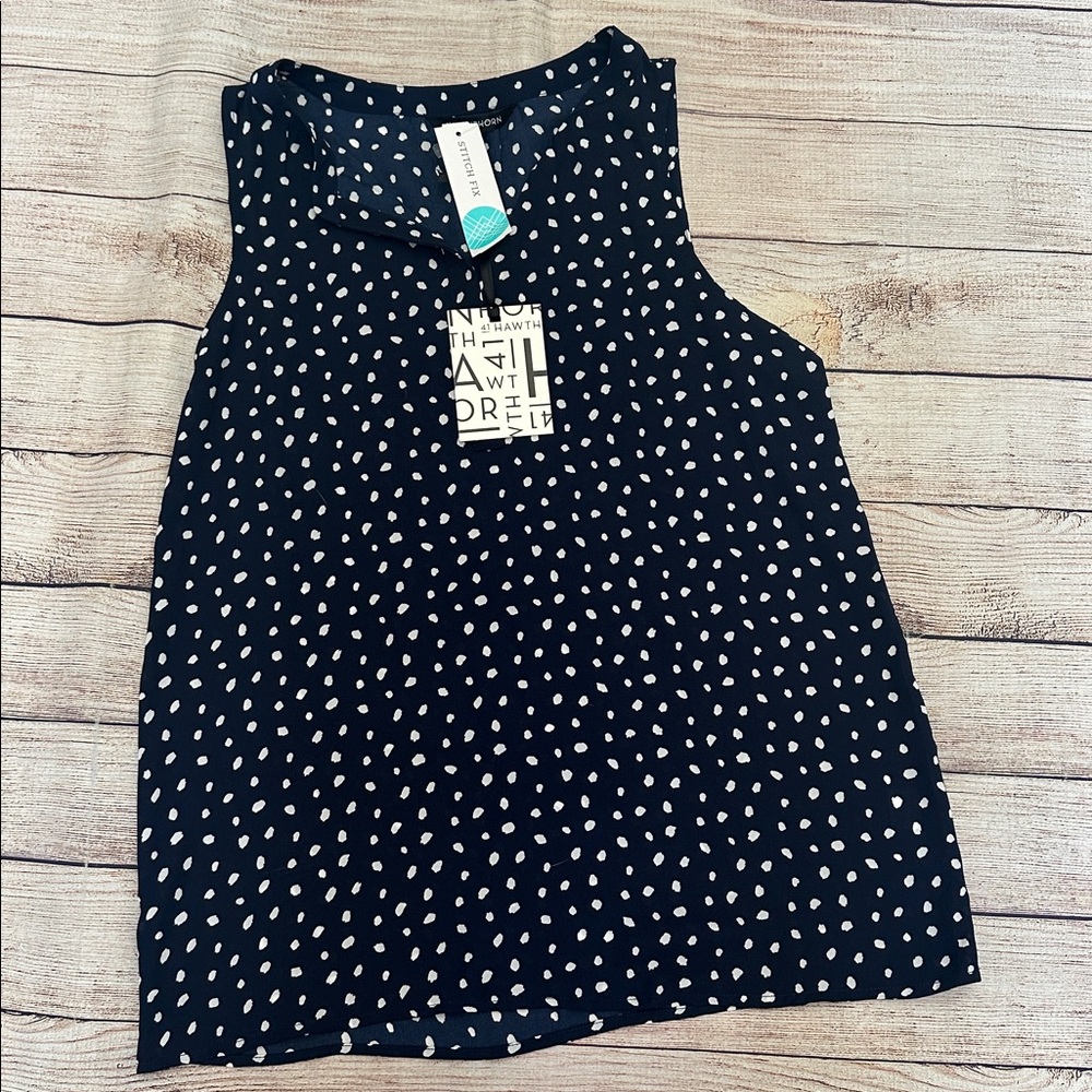 41 Hawthorne Navy and White Polka Dot Sleeveless Blouse Size S